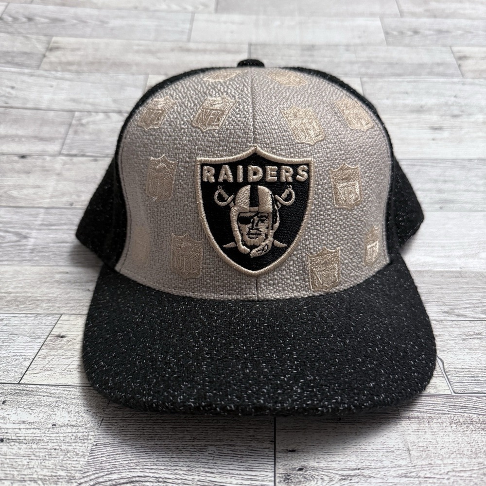 Reebok Men Women Cap NFL Oakland Raiders Black Woven Fitted Baseball Hat Size 8